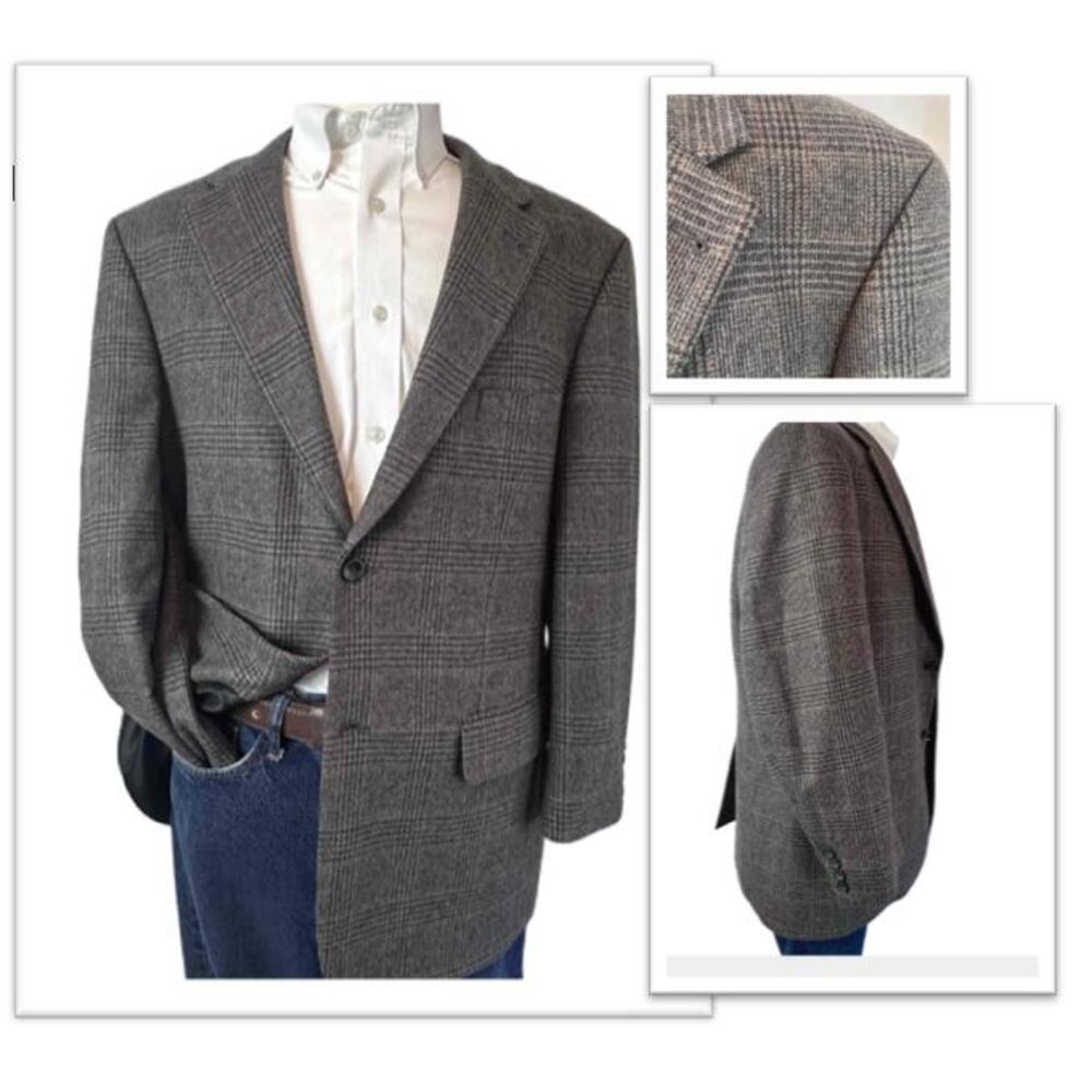 Tailors Row‎ Finery Mens gray plaid Blazer 44R Suit Jacket Sport Coat